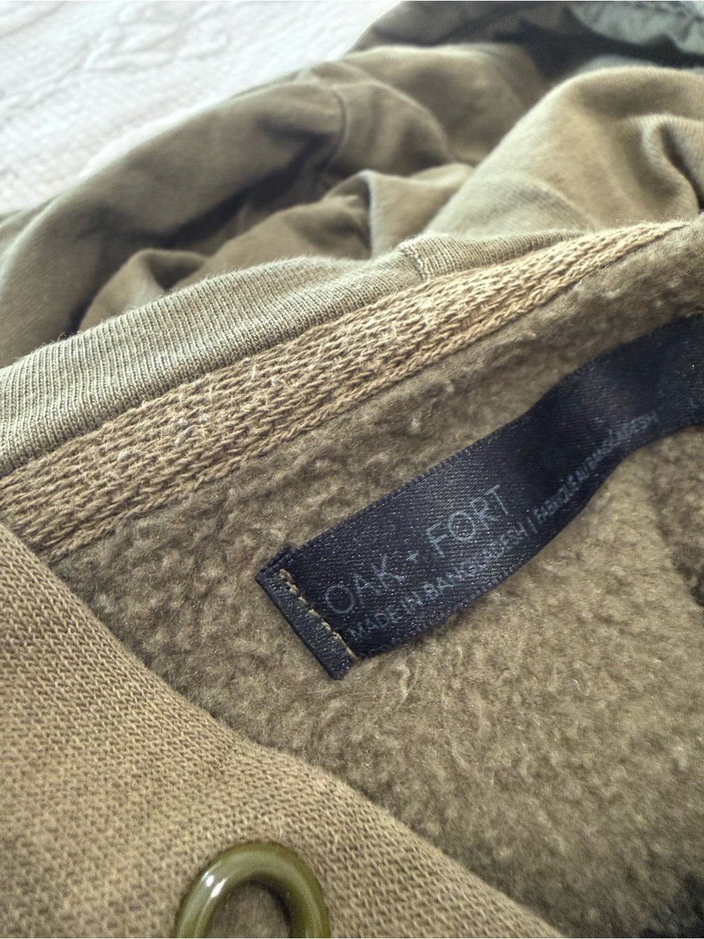 OAK + FORT Men’s Olive Hoodie with Panel Stitching Sz Large Unique,Streetwear - Picture 10 of 12